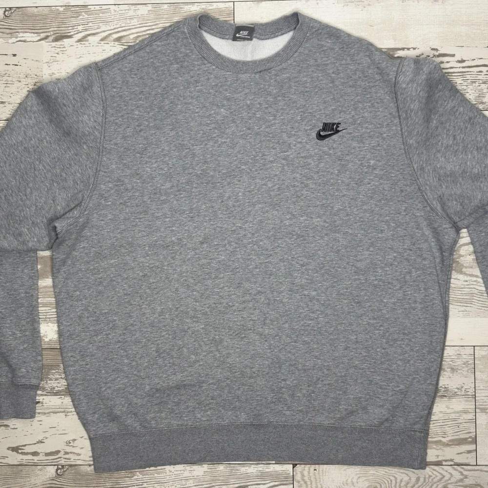 Nike Sweatshirt Mens XL Gray Embroidered Swoosh Logo Fleece Crewneck Pullover